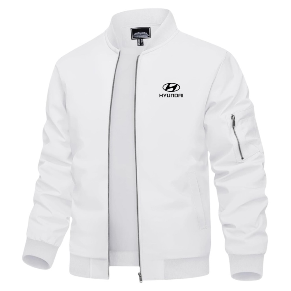 Men's Hyundai Car Logo Light Weight Bomber Jacket -White